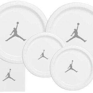White & Grey | Jumpman Basketball Plates | Birthday Party Disposable | 60 Pack